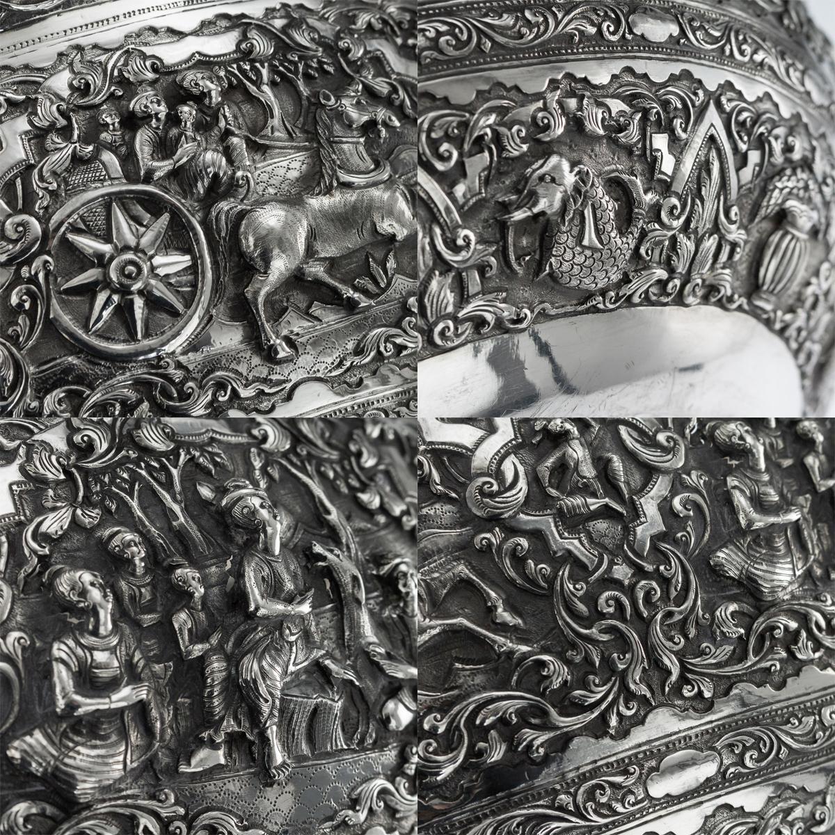 Antique Monumental Burmese Solid Silver Thabeik Bowl, Rangoon, circa 1900 8