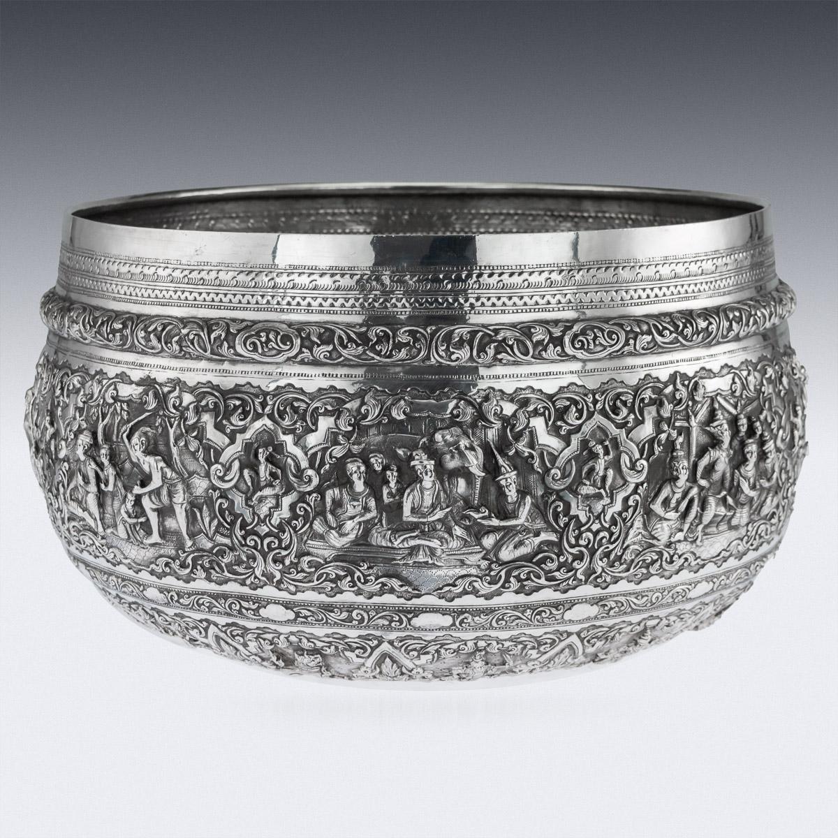 Antique Monumental Burmese Solid Silver Thabeik Bowl, Rangoon, circa 1900 In Good Condition In Royal Tunbridge Wells, Kent