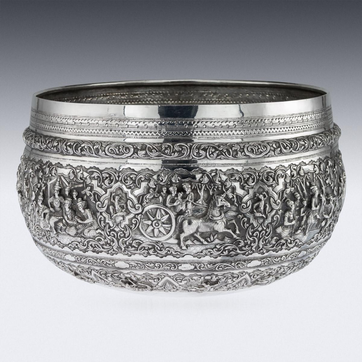 19th Century Antique Monumental Burmese Solid Silver Thabeik Bowl, Rangoon, circa 1900