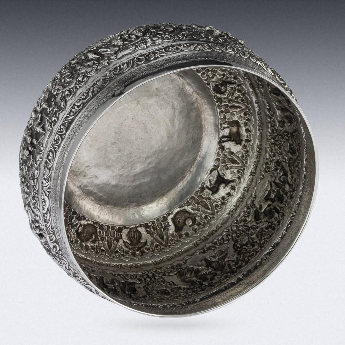 Antique Monumental Burmese Solid Silver Thabeik Bowl, Rangoon, circa 1900 1