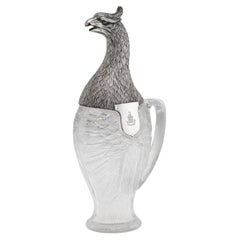 Antique 20thC Novelty Ornate Griffin Solid Silver 
Glass Claret Jug c.1906