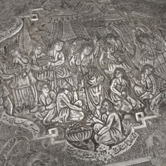 Antique Persian Solid Silver Massive Wall Plaque / Tray, Vafadar, circa 1930