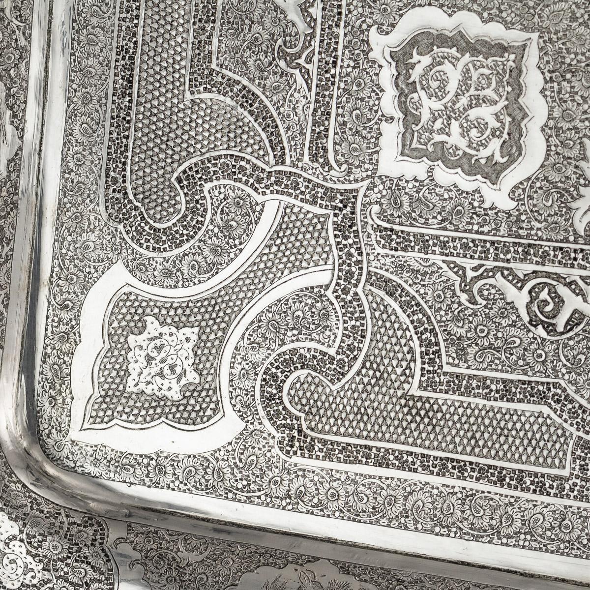 Islamic Antique Persian Solid Silver Massive Wall Plaque / Tray, Vafadar, circa 1930 For Sale
