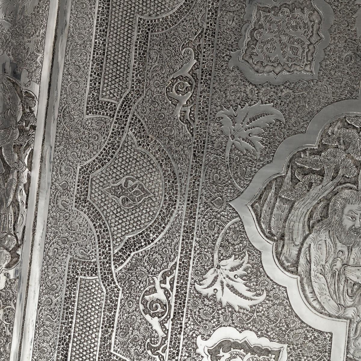 20th Century Antique Persian Solid Silver Massive Wall Plaque / Tray, Vafadar, circa 1930 For Sale