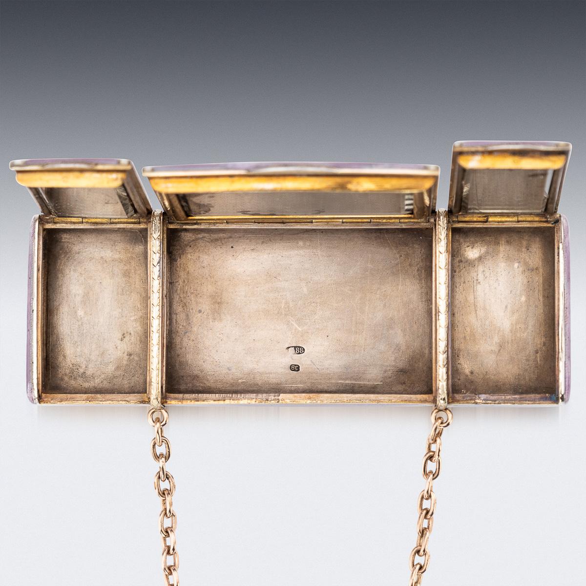 Ancienne Nécessaire russe en argent massif, émail et diamants Fabergé du 20e siècle en vente 2