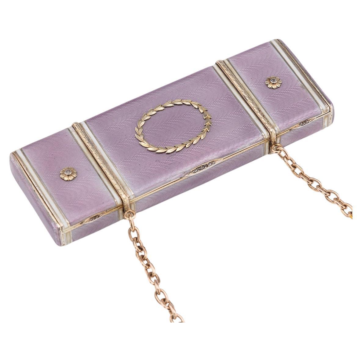 Antiguo Neceser Ruso Fabergé de Plata Maciza Dorada, Esmalte y Diamantes del Siglo XX