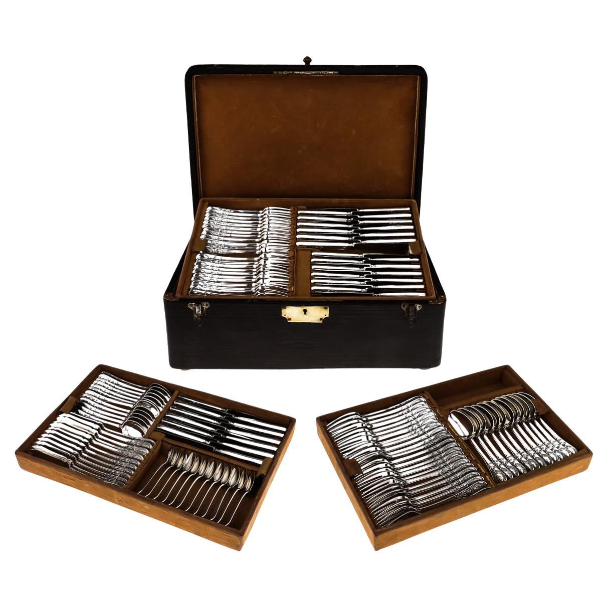 Antique 20thC Russian Faberge' Solid Silver Cased Cutlery Set, Moscow c.1910