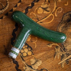 Antique 20thC Russian Faberge Style Nephrite & Peridot & Gold Cane Handle c.1910