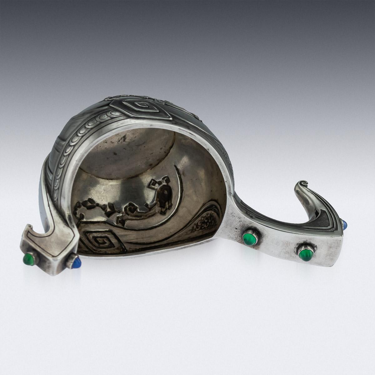 20th Century Russian Gem-Set Solid Silver Kovsh, Marshak, Moscow, circa 1900 4