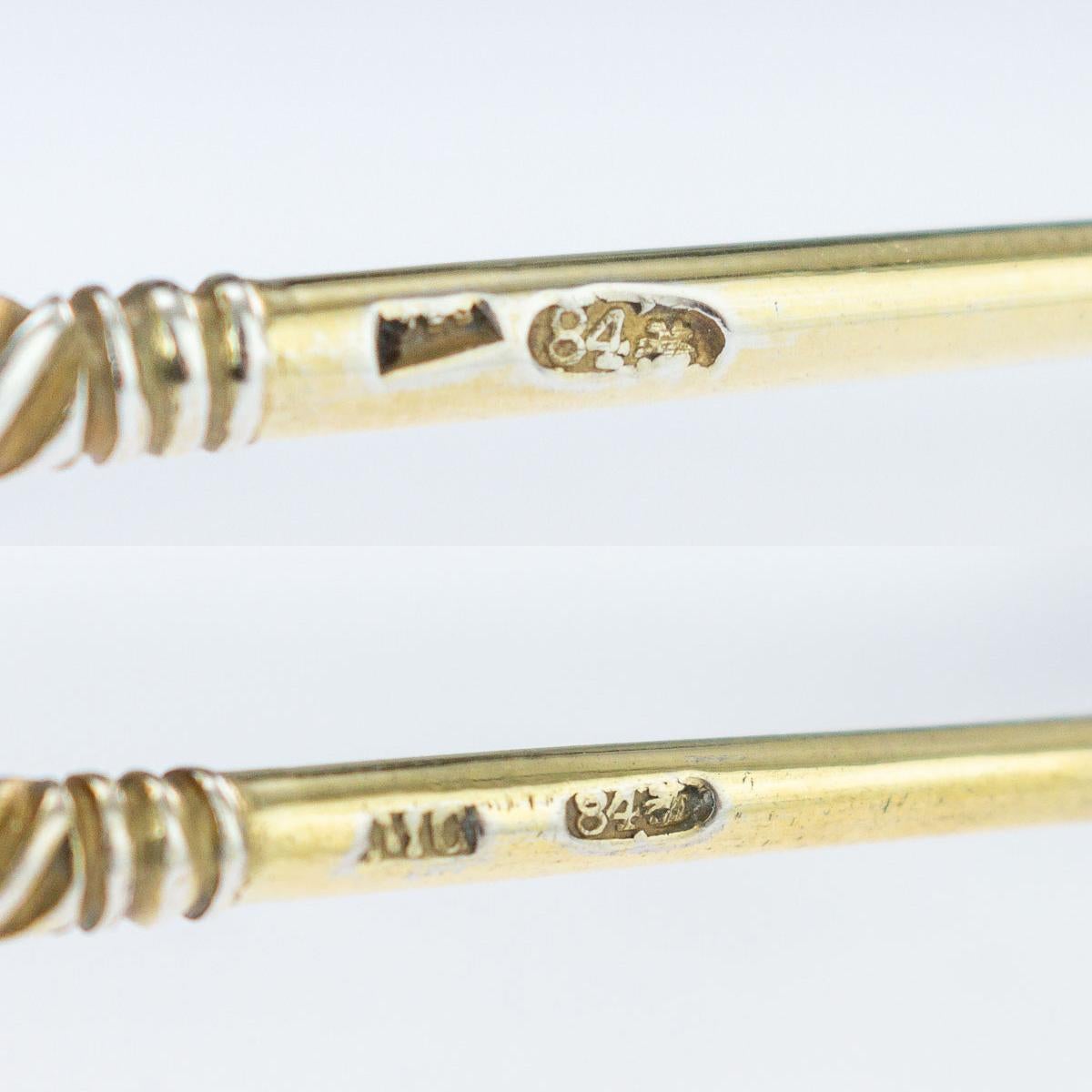 Antique Russian Set of 12 Silver-Gilt Niello Spoons, Maria Sokolova, circa 1900 7