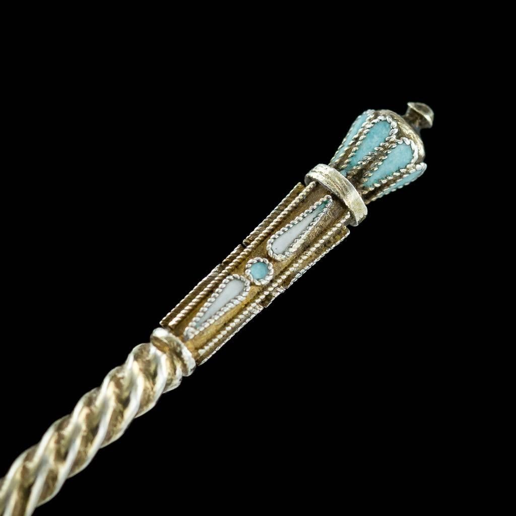 Antique Russian Solid Silver and Cloisonné Enamel Spoons, V Agafonov, circa 1910 1