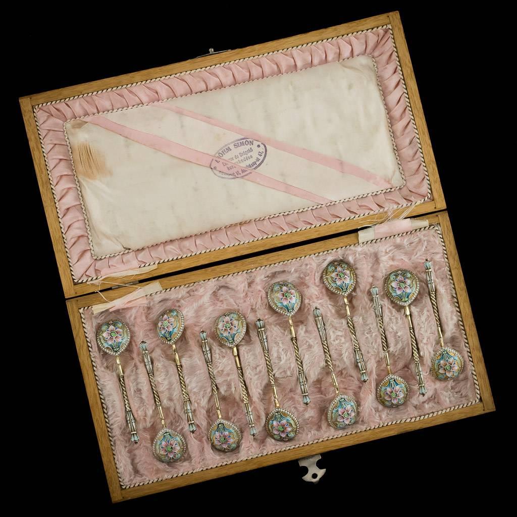 Antique Russian Solid Silver and Cloisonné Enamel Spoons, V Agafonov, circa 1910 3