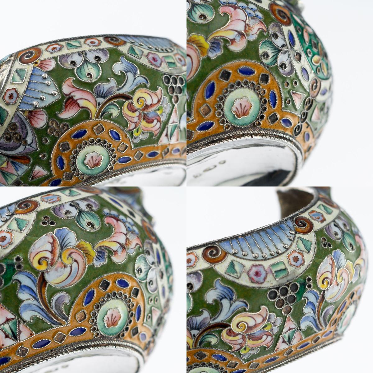 Russian Solid Silver and Shaded Enamel Kovsh, Grigory Sbitnev, circa 1910 5