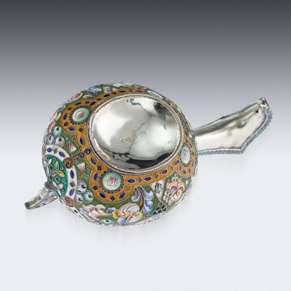 Russian Solid Silver and Shaded Enamel Kovsh, Grigory Sbitnev, circa 1910 1