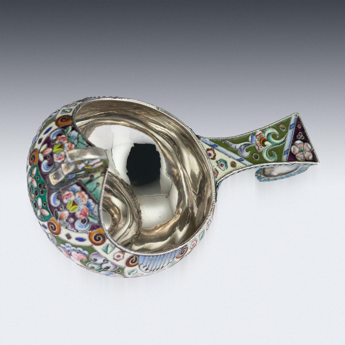Russian Solid Silver and Shaded Enamel Kovsh, Grigory Sbitnev, circa 1910 2