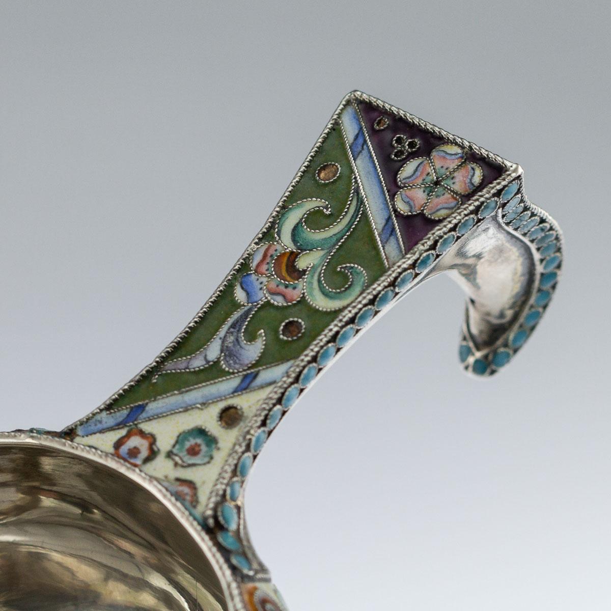 Russian Solid Silver and Shaded Enamel Kovsh, Grigory Sbitnev, circa 1910 3