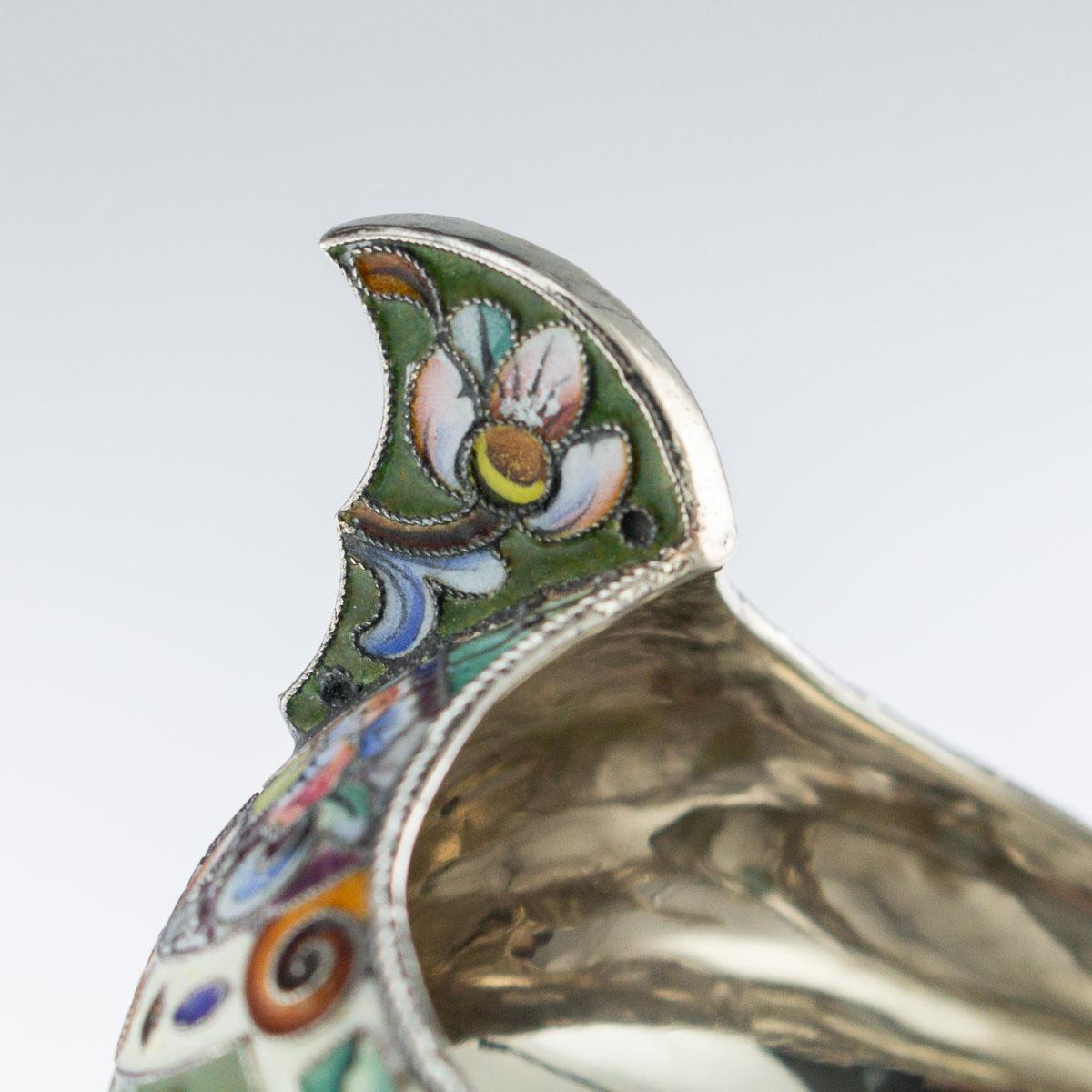 Russian Solid Silver and Shaded Enamel Kovsh, Grigory Sbitnev, circa 1910 4