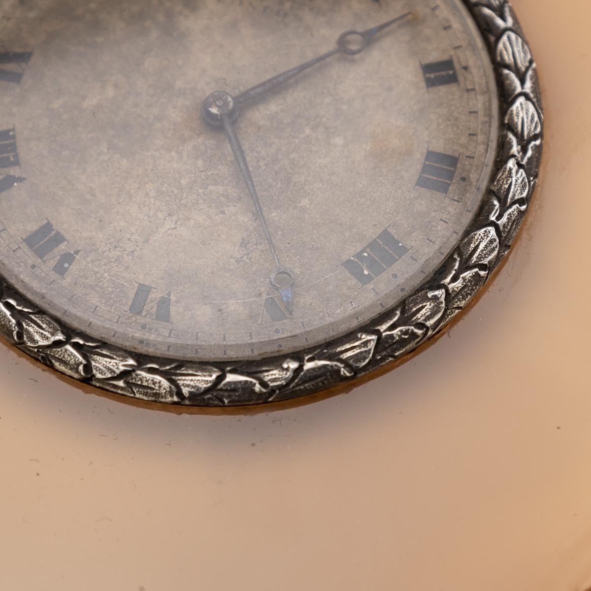 Antique 20thC Solid Silver & Agate Clock, Callow Of Mount Street, London c.1910 For Sale 7