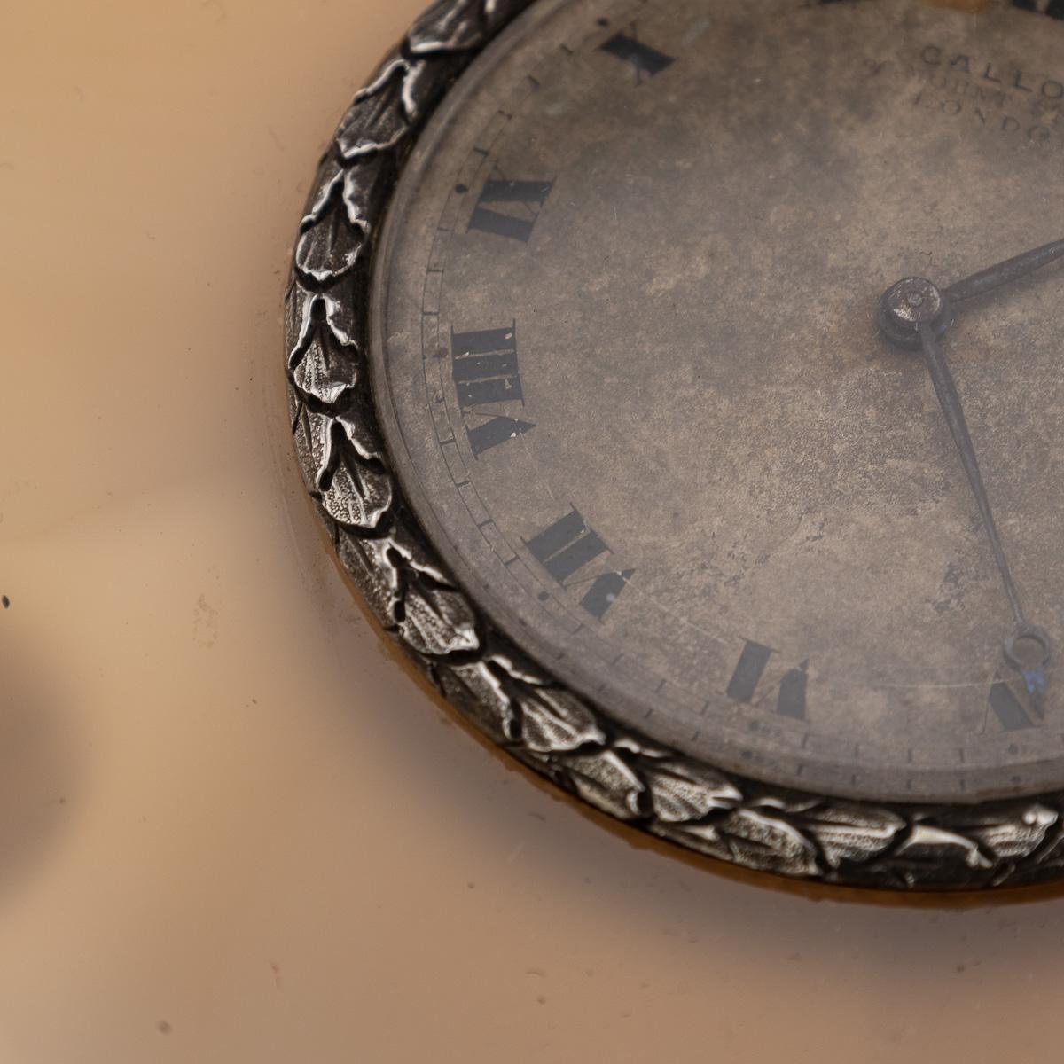 Antique 20thC Solid Silver & Agate Clock, Callow Of Mount Street, London c.1910 For Sale 8