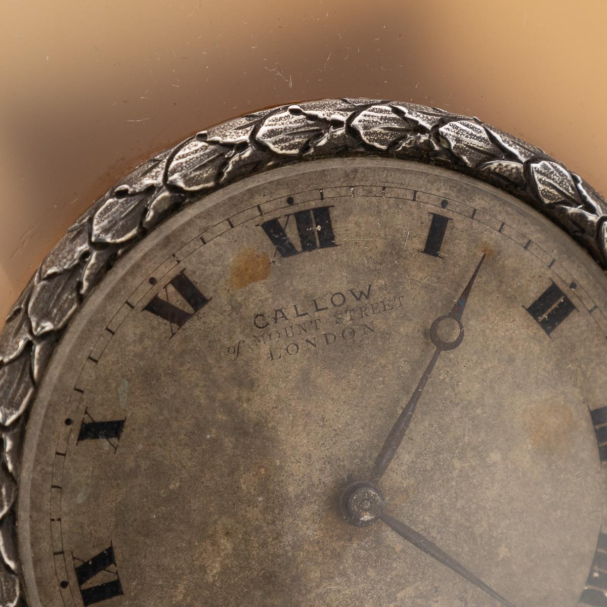 Antique 20thC Solid Silver & Agate Clock, Callow Of Mount Street, London c.1910 For Sale 10