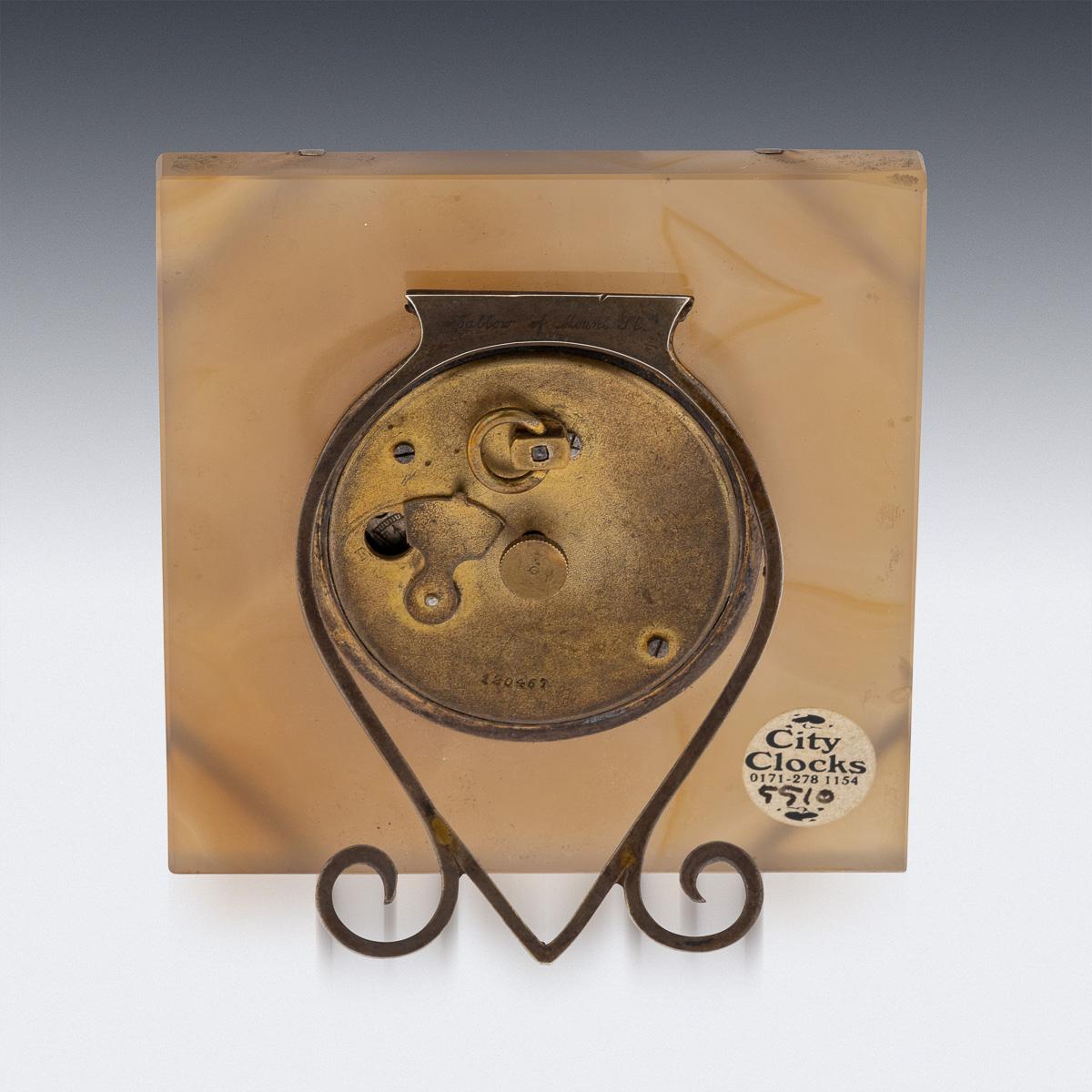 Antique 20thC Solid Silver & Agate Clock, Callow Of Mount Street, London c.1910 In Good Condition For Sale In Royal Tunbridge Wells, Kent