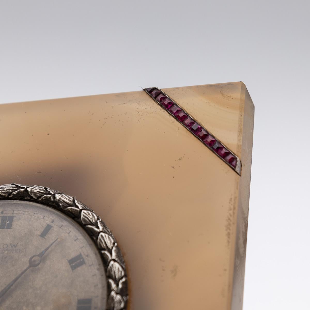 Antique 20thC Solid Silver & Agate Clock, Callow Of Mount Street, London c.1910 For Sale 3