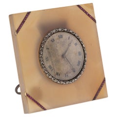 Antique 20thC Solid Silver & Agate Clock, Callow Of Mount Street, London c.1910