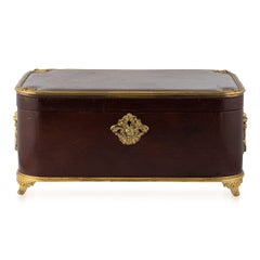 Boîte à bijoux ancienne du 20e siècle en argent massif et cuir bourgogne à trois niveaux, vers 1920