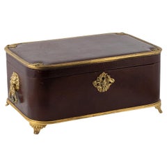 Antique 20thC Solid Silver & Burgundy Leather Three Tier Jewellery Box c.1920