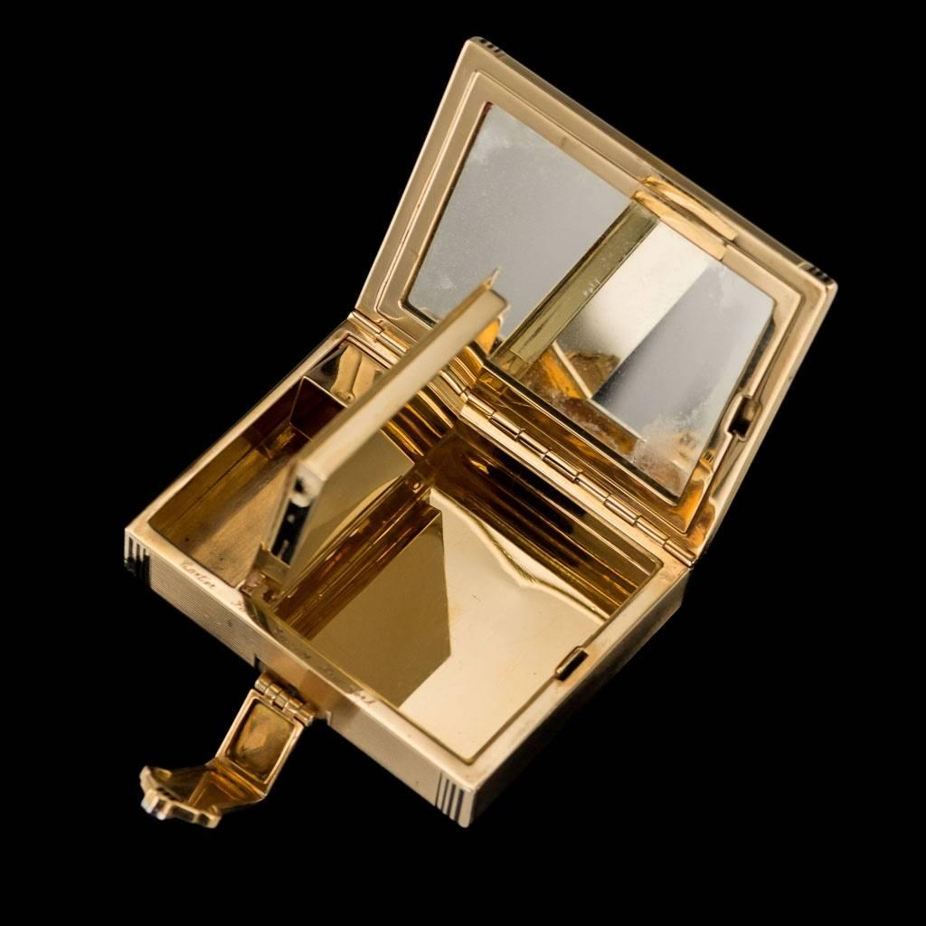 French Antique Tiffany Art Deco Gold, Enamel and Diamond Vanity Case, circa 1920