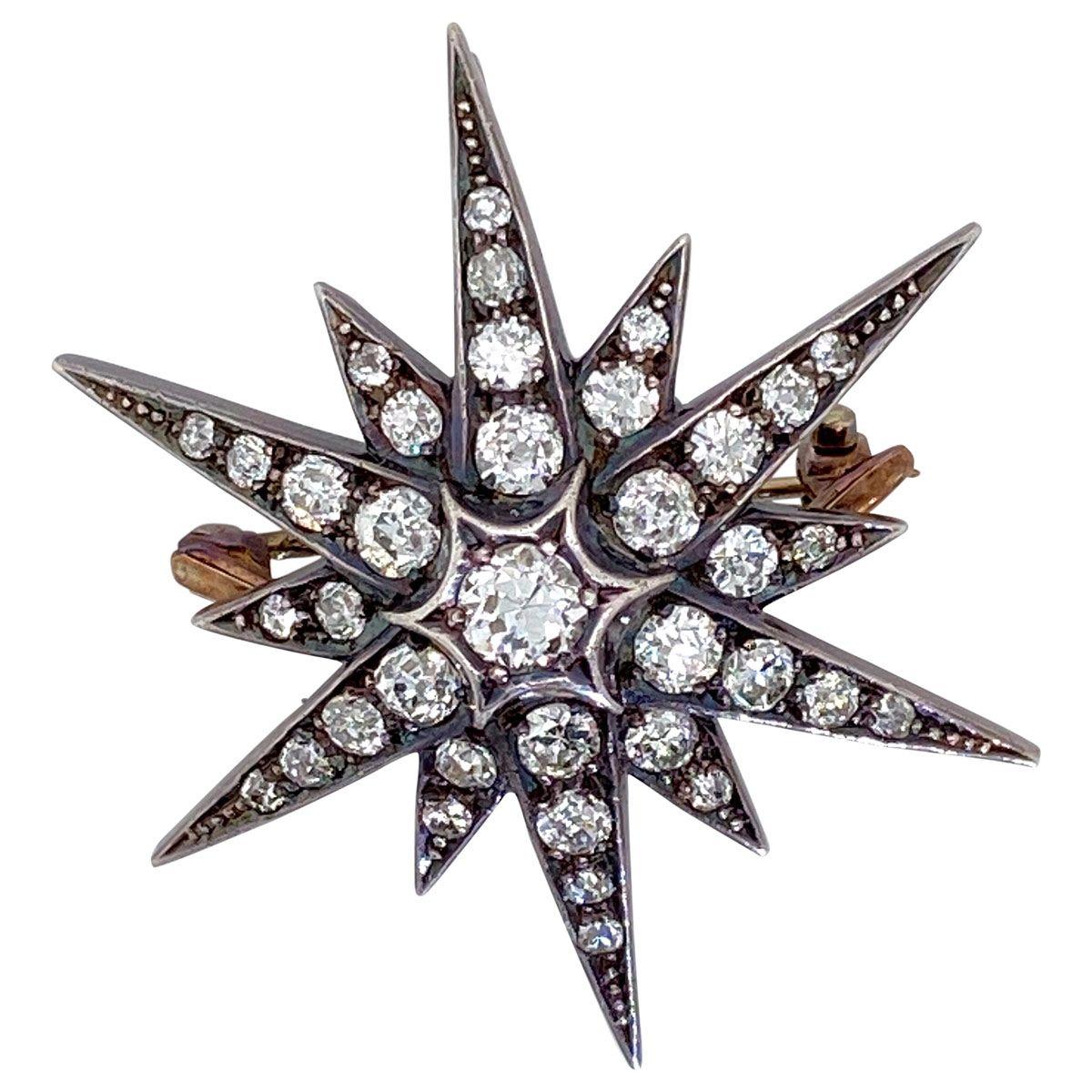 Women's Antique 2.10 Carat Diamond Six Point Starburst Pin / Pendant
