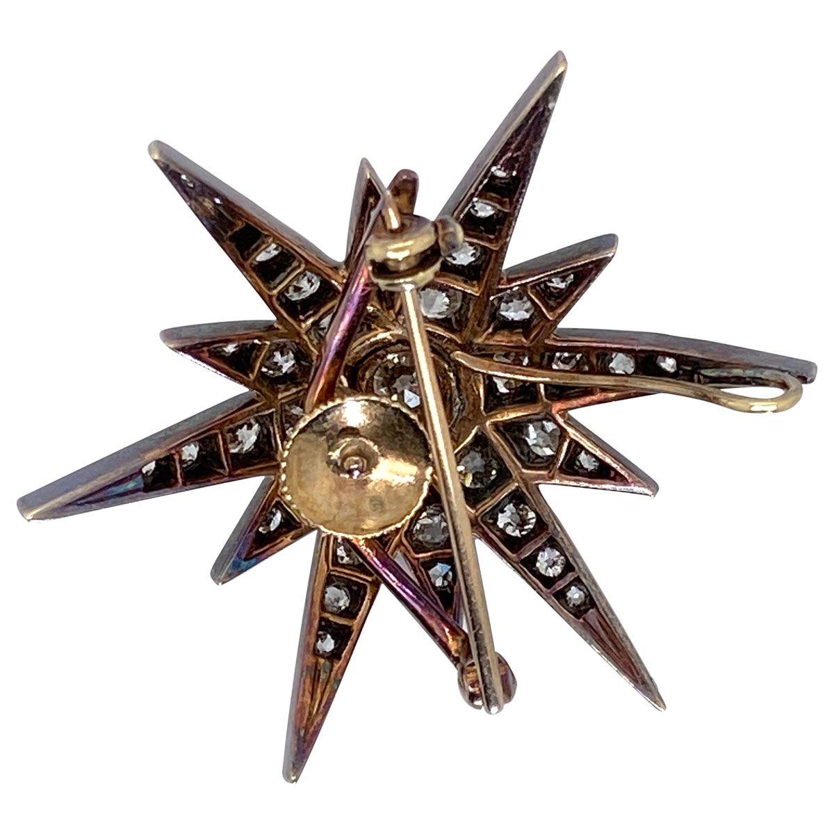 Antique 2.10 Carat Diamond Six Point Starburst Pin / Pendant 2