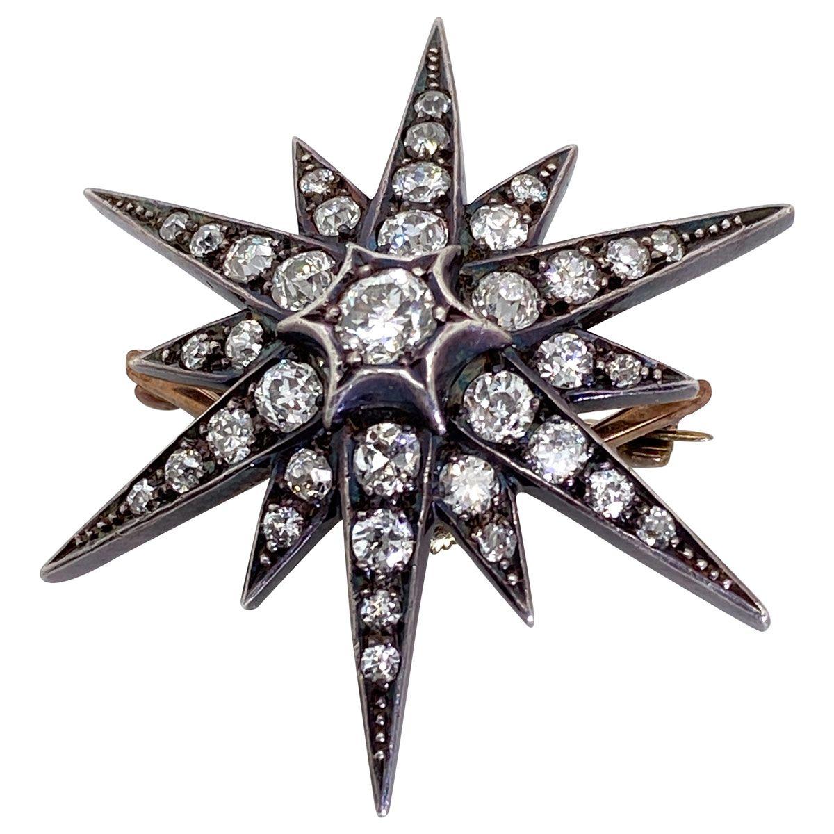Antique 2.10 Carat Diamond Six Point Starburst Pin / Pendant 3