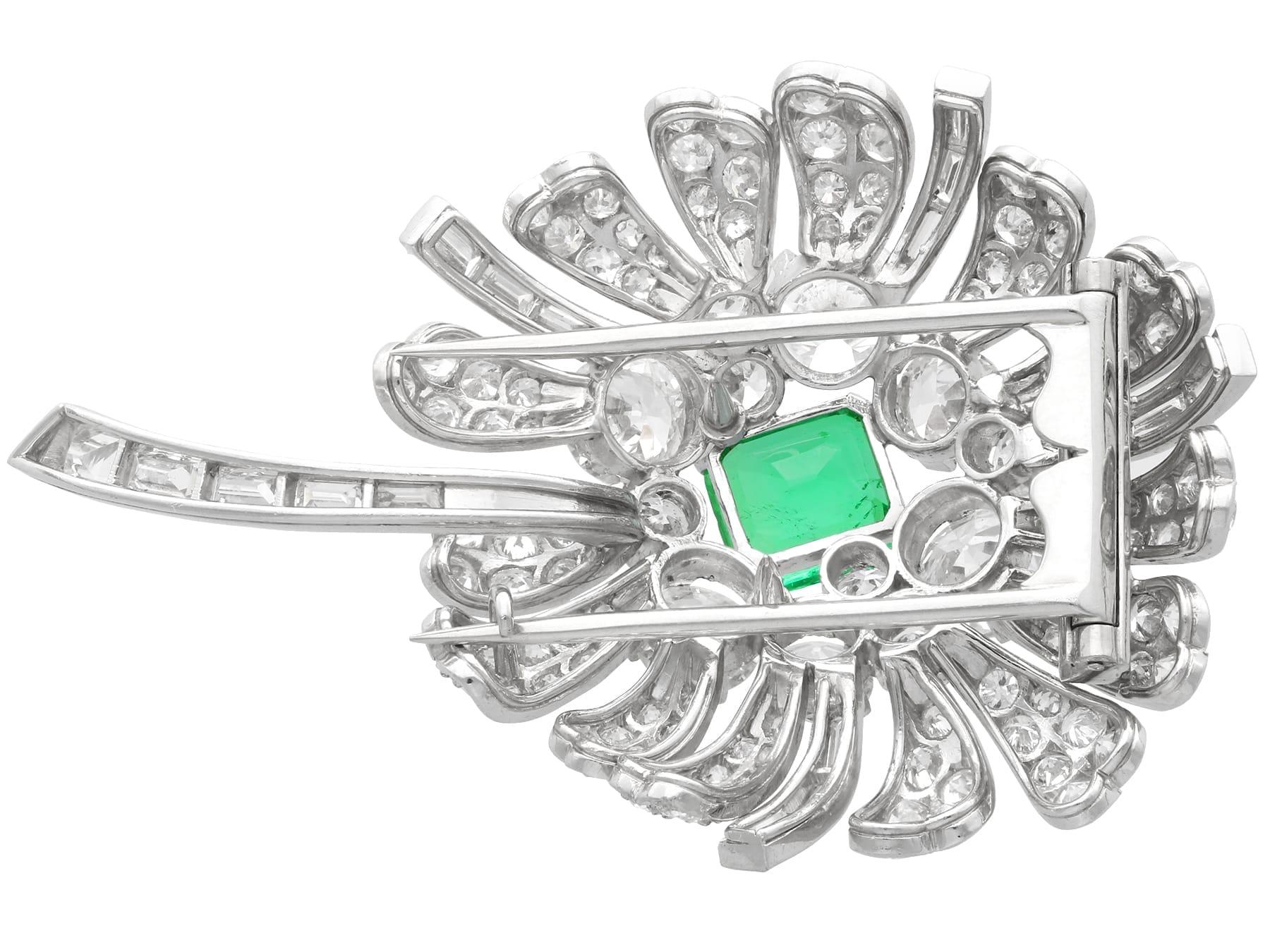 Antique 2.10Ct Emerald and 7.73Ct Diamond Platinum Floral Brooch Circa 1900 For Sale 1