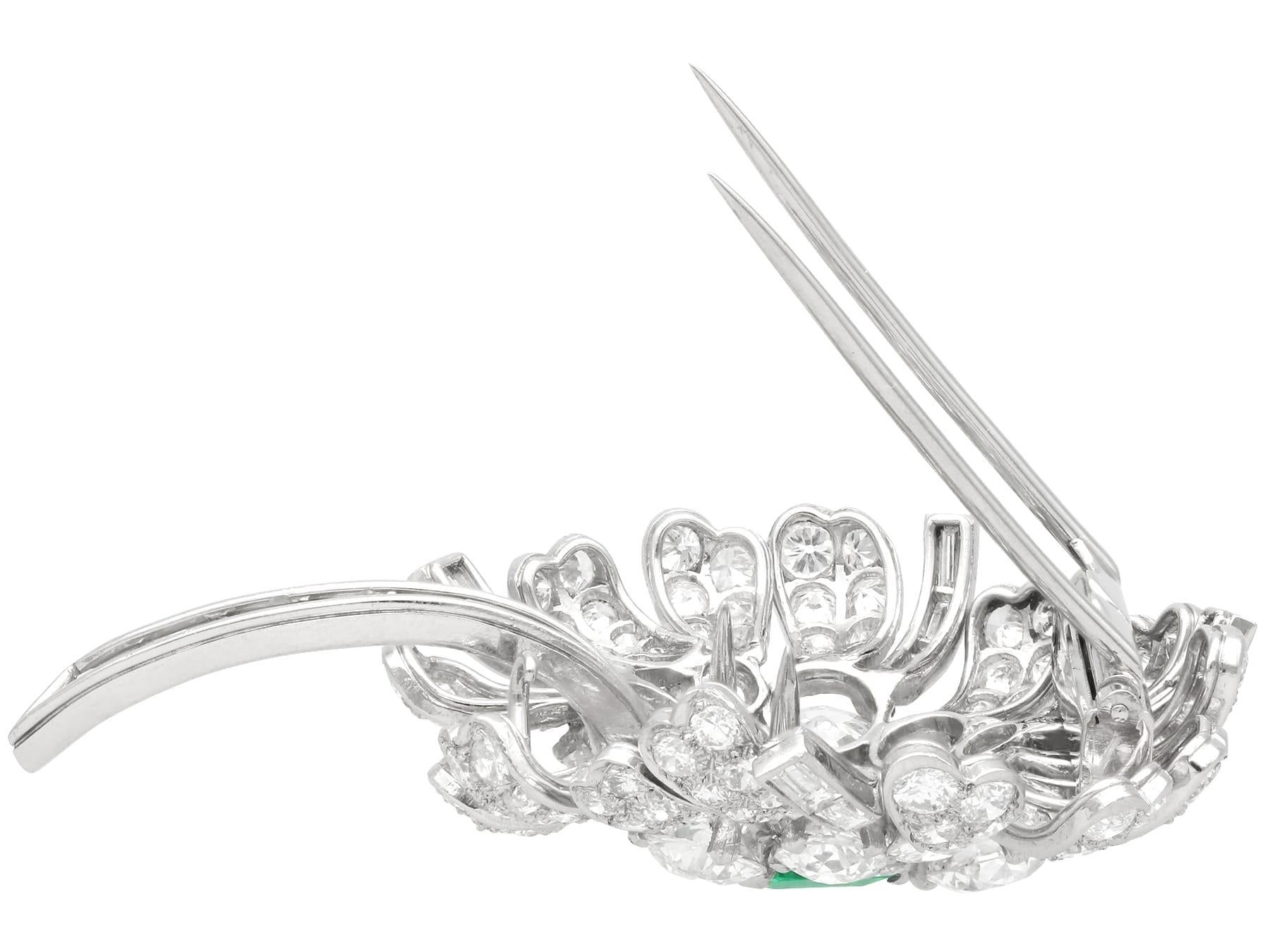 Antique 2.10Ct Emerald and 7.73Ct Diamond Platinum Floral Brooch Circa 1900 For Sale 2