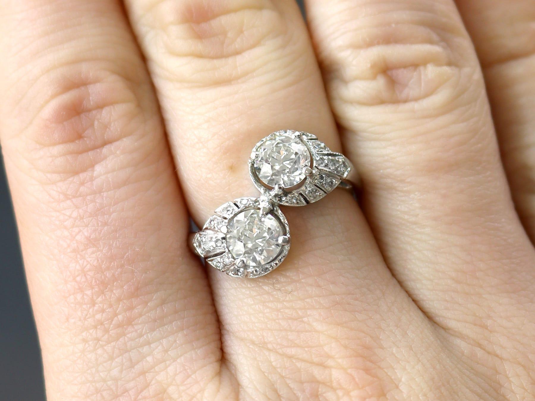 Old European Cut Antique 2.11 Carat Diamond and White Gold Toi Et Moi Ring For Sale