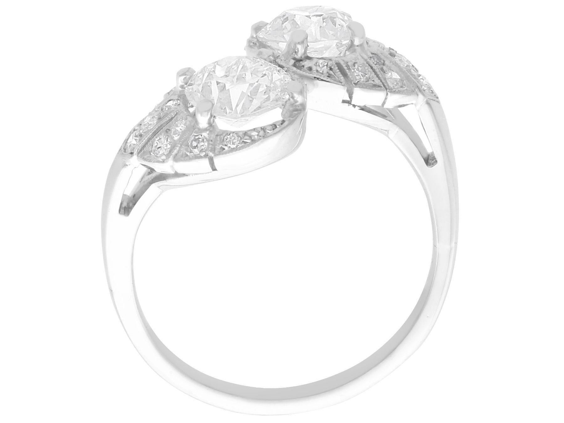 Women's or Men's Antique 2.11 Carat Diamond and White Gold Toi Et Moi Ring For Sale