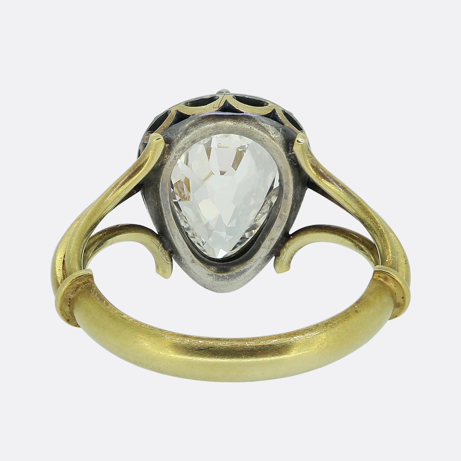 Anello antico con diamante solitario taglio pera da 2,11 carati In condizioni buone in vendita a London, GB