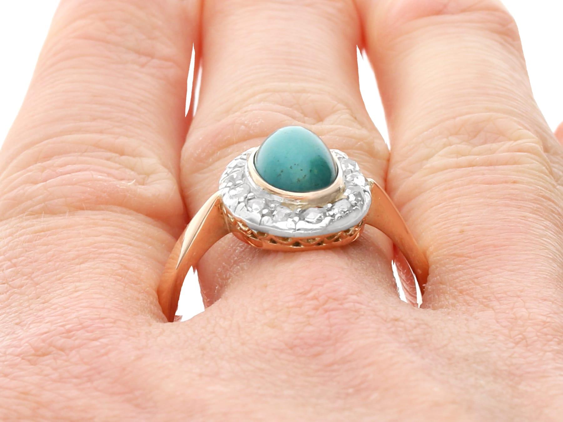 Antique 2.12 Carat Turquoise and 1.32 Carat Diamond 14k Rose Gold Dress Ring For Sale 5