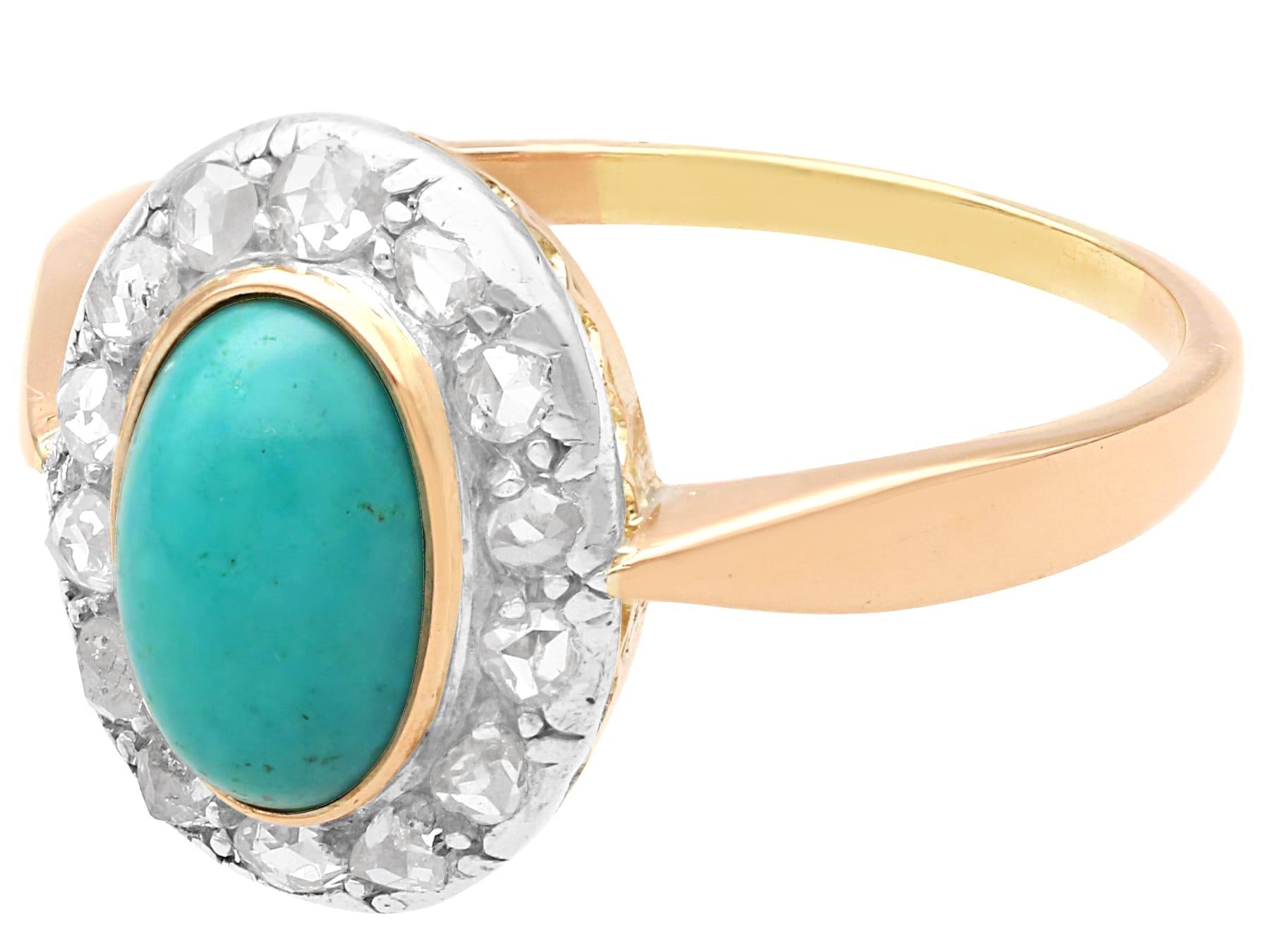 Cabochon Antique 2.12 Carat Turquoise and 1.32 Carat Diamond 14k Rose Gold Dress Ring For Sale