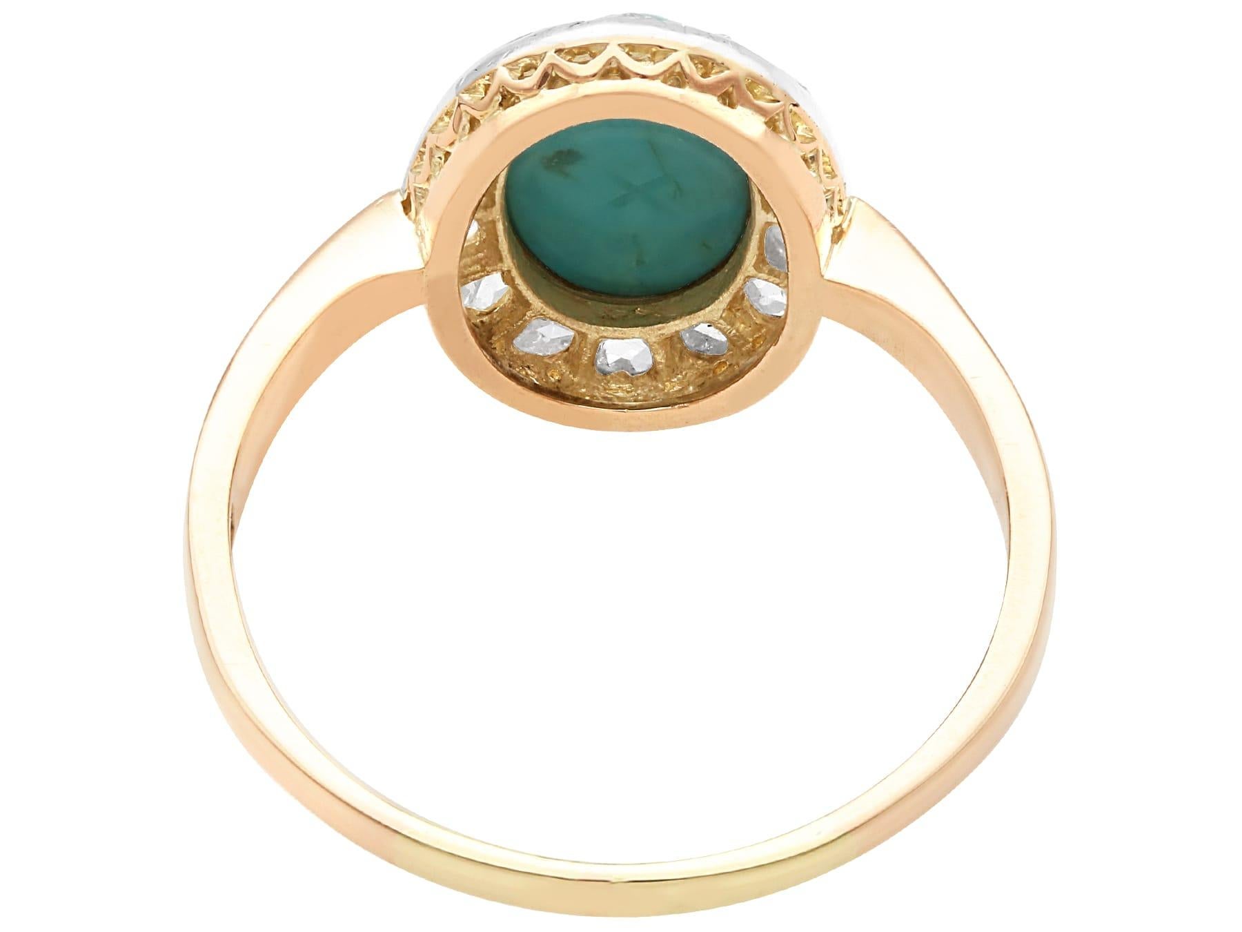 Antique 2.12 Carat Turquoise and 1.32 Carat Diamond 14k Rose Gold Dress Ring In Excellent Condition For Sale In Jesmond, Newcastle Upon Tyne