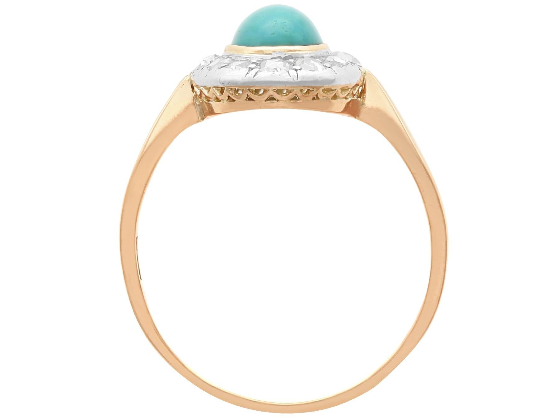 Women's or Men's Antique 2.12 Carat Turquoise and 1.32 Carat Diamond 14k Rose Gold Dress Ring For Sale