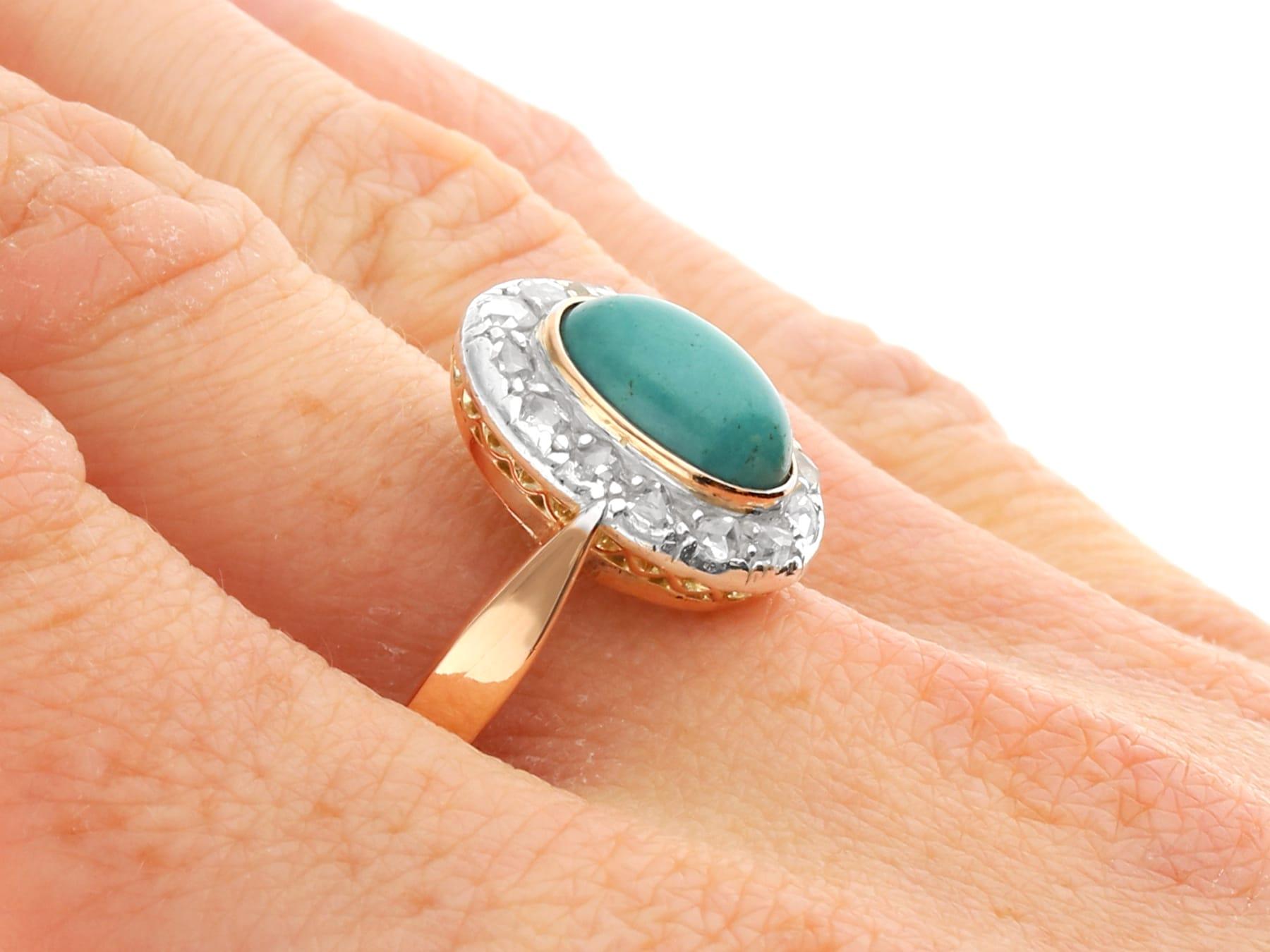 Antique 2.12 Carat Turquoise and 1.32 Carat Diamond 14k Rose Gold Dress Ring For Sale 4