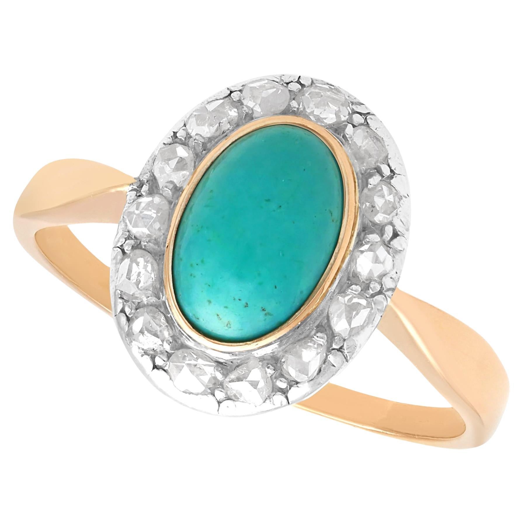Antique 2.12 Carat Turquoise and 1.32 Carat Diamond 14k Rose Gold Dress Ring For Sale