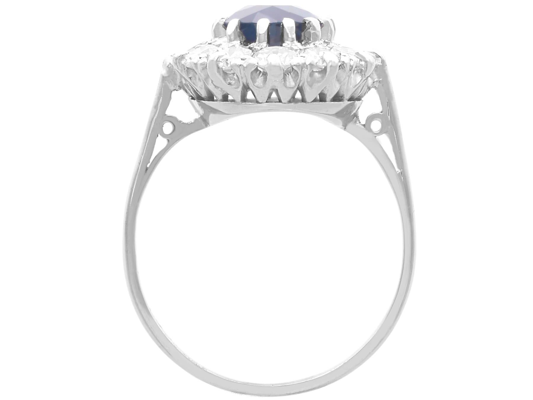 Bague ancienne en or blanc 18k de 2,13 carats de saphir et 1,00 carat de diamant Circa 1935 en vente 1
