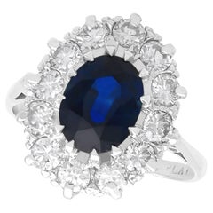Bague ancienne en or blanc 18k de 2,13 carats de saphir et 1,00 carat de diamant Circa 1935