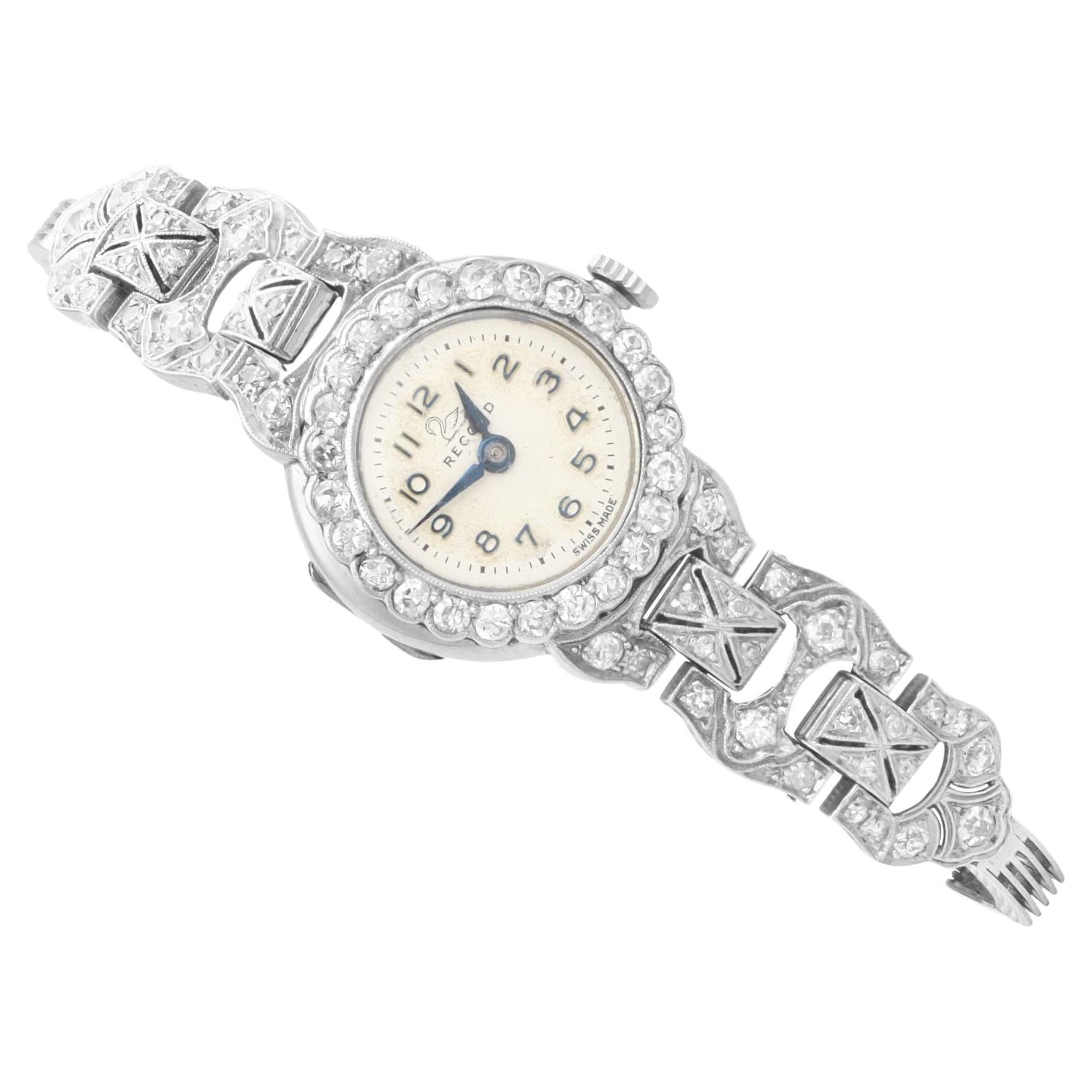Antique 2.16 Carat Diamond and White Gold Cocktail Watch, circa 1925 For Sale