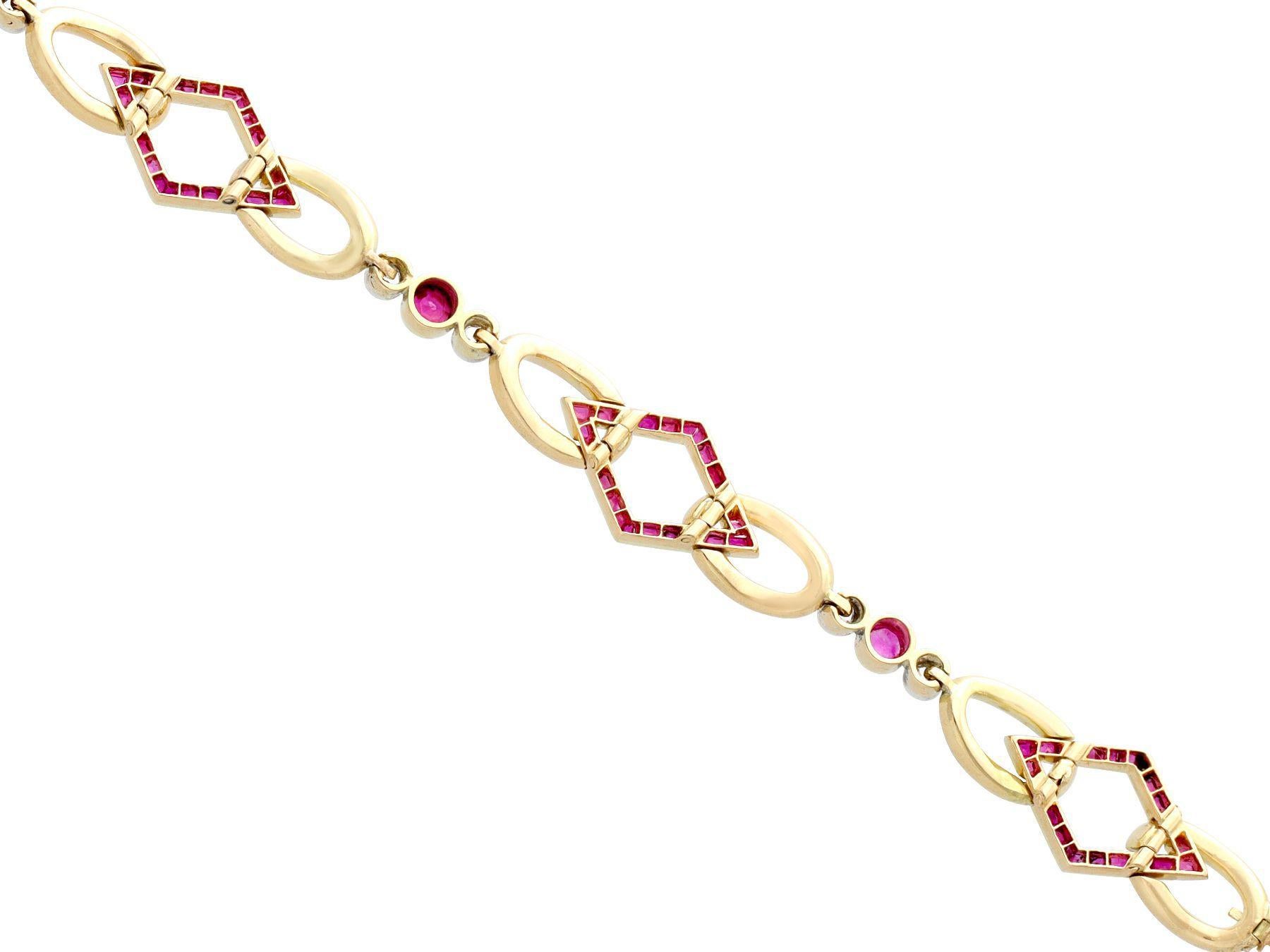 Women's or Men's Antique 2.16 Carat Ruby and 1.26 Carat Diamond Yellow Gold Bracelet For Sale