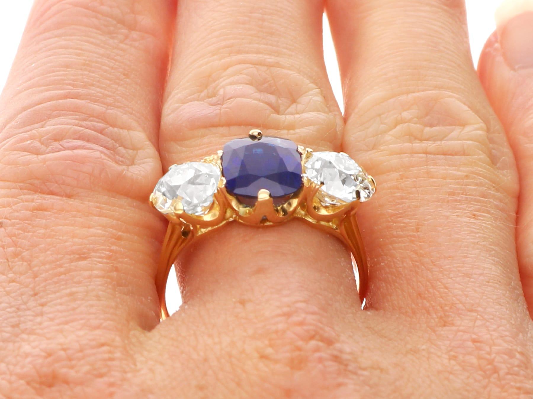 Anello antico con zaffiro basaltico da 2,17 carati e diamante da 2,52 carati, oro giallo 18 carati in vendita 5