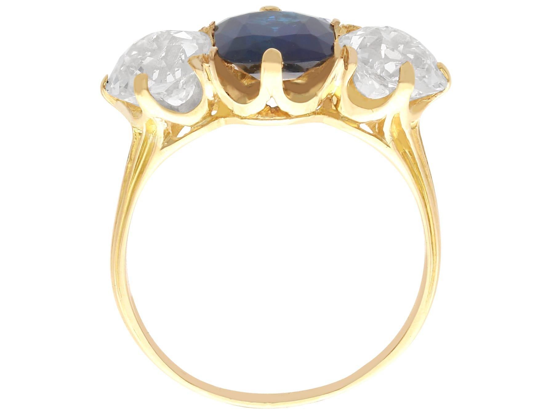 Anello antico con zaffiro basaltico da 2,17 carati e diamante da 2,52 carati, oro giallo 18 carati in vendita 2